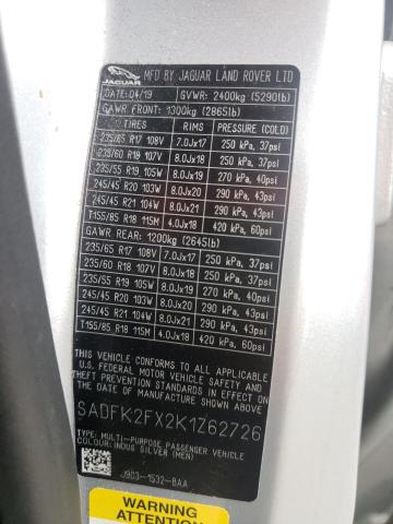2019 JAGUAR E-PACE SADFK2FX2K1Z62726