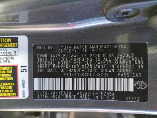 2019 TOYOTA CAMRY 4C 4T1B11HKXKU793705