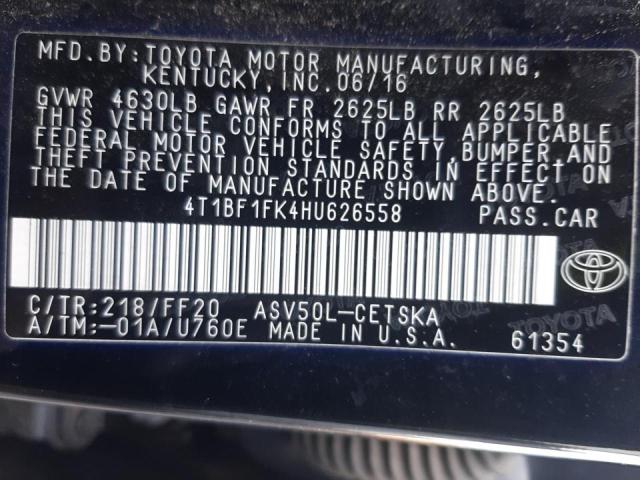 2017 TOYOTA CAMRY LE 4T1BF1FK4HU626558