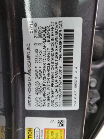 1HGCV1F59KA138819 Honda Accord Exl 2019. Фото: 9