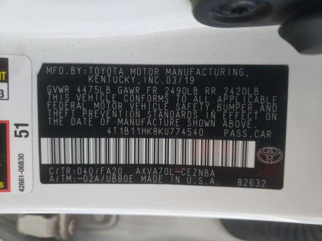 2019 TOYOTA CAMRY L - 4T1B11HK8KU774540