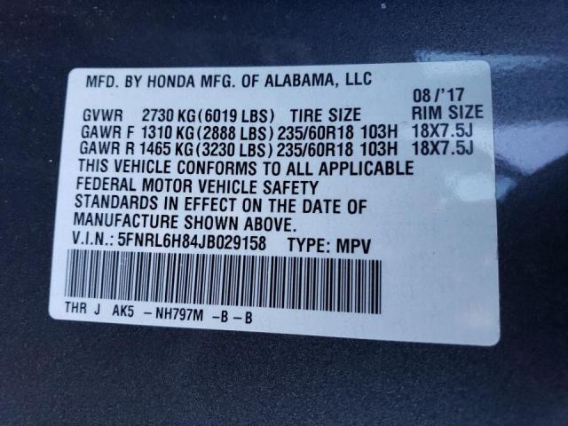 2018 HONDA ODYSSEY TO 5FNRL6H84JB029158