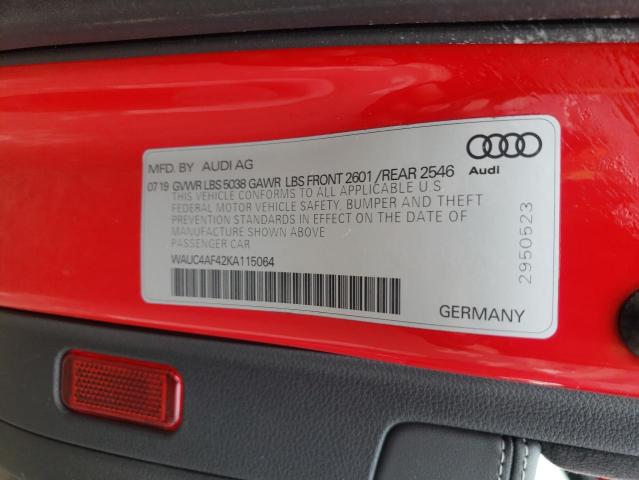 2019 AUDI S4 PRESTIG WAUC4AF42KA115064