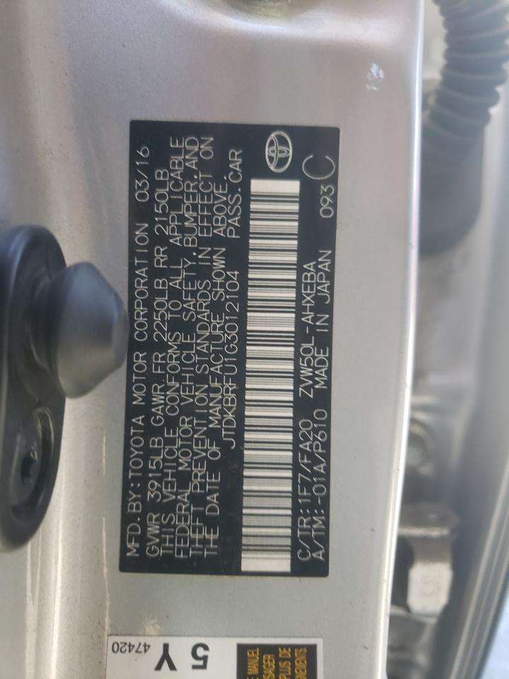 JTDKBRFU1G3012104 TOYOTA PRIUS 2016