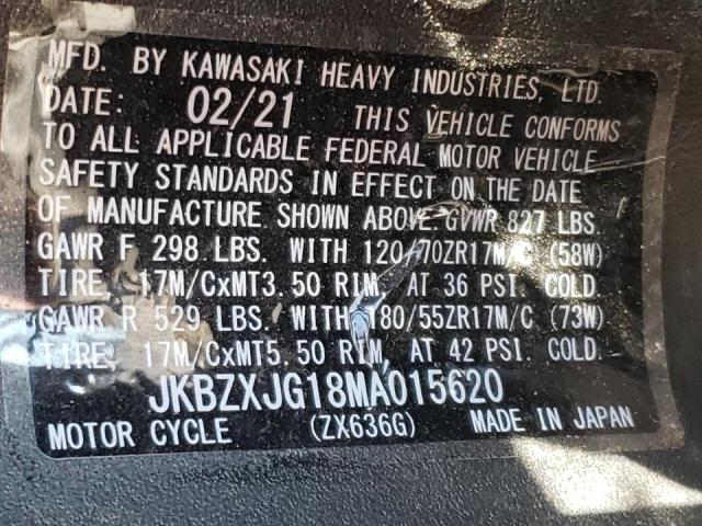 2021 KAWASAKI ZX636 K - JKBZXJG18MA015620