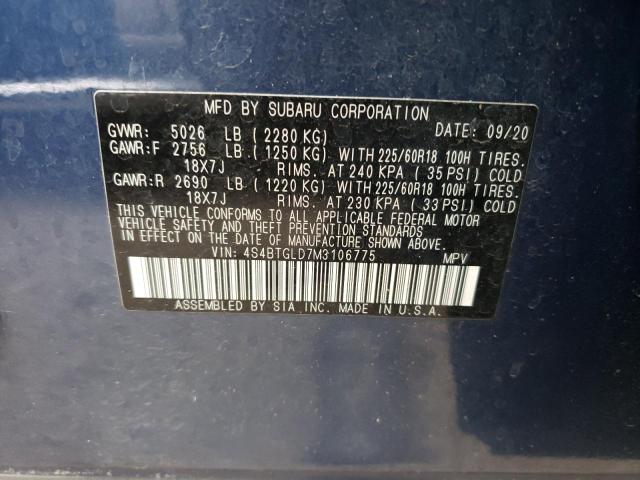2021 SUBARU OUTBACK ON 4S4BTGLD7M3106775