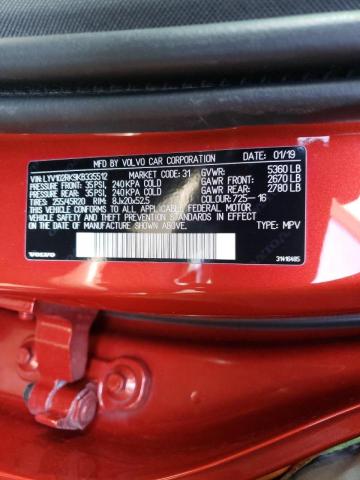 2019 VOLVO XC60 T5 LYV102RK9KB335512