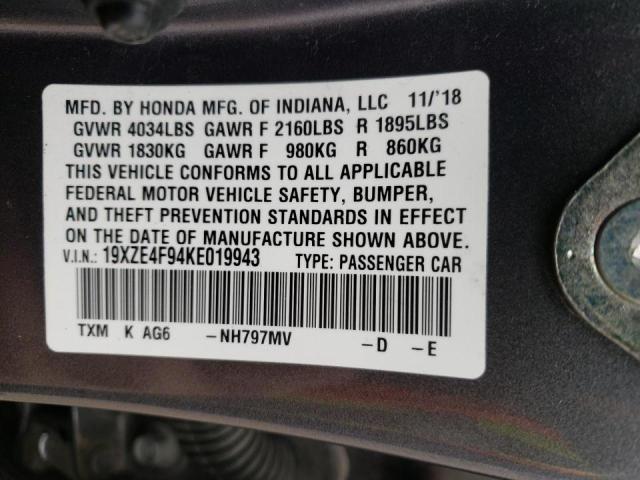 2019 HONDA INSIGHT TO 19XZE4F94KE019943