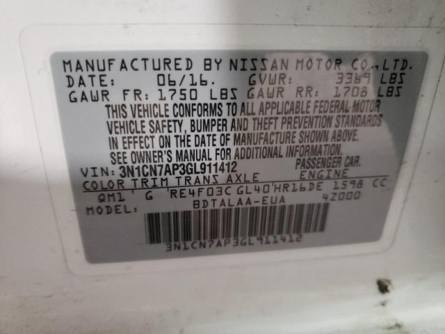 3N1CN7AP3GL911412 Nissan Versa S 2016. Фото: 9