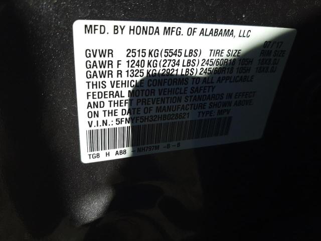 5FNYF5H32HB028621 Honda Pilot Ex 2017. Фото: 9