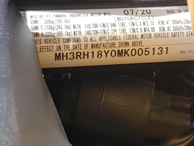 2021 YAMAHA YZFR3 A MH3RH18Y0MK005131