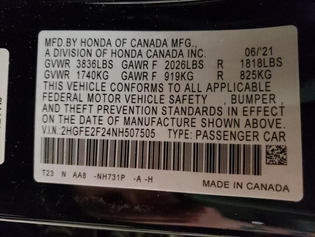 2022 HONDA CIVIC LX 2HGFE2F24NH507505