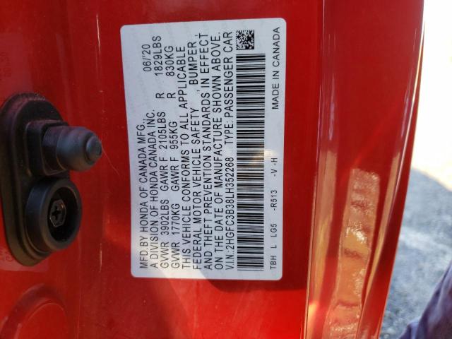 2HGFC3B38LH352268 Honda Civic Ex 2020. Фото: 9