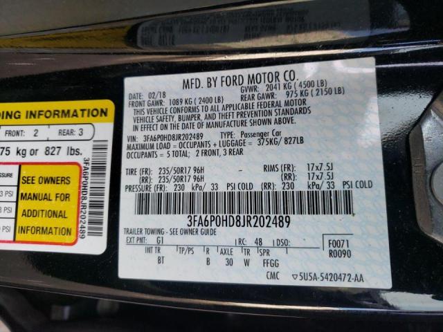 2018 FORD FUSION SE 3FA6P0HD8JR202489