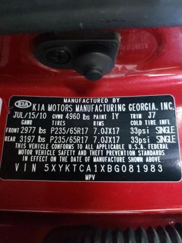 2011 KIA SORENTO BA - 5XYKTCA1XBG081983
