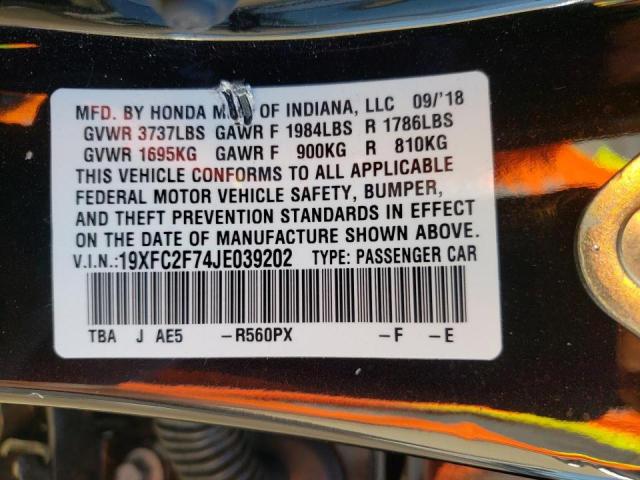 2018 HONDA CIVIC EX - 19XFC2F74JE039202