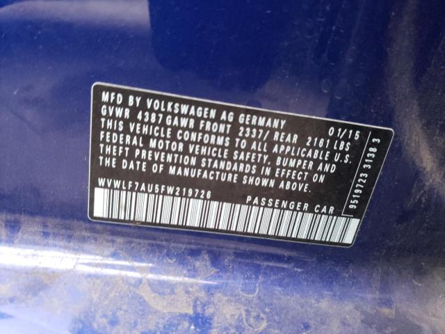 2015 VOLKSWAGEN GOLF R WVWLF7AU5FW219726