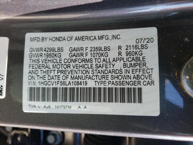 1HGCV1F56LA108419 Honda Accord Exl 2020. Фото: 9