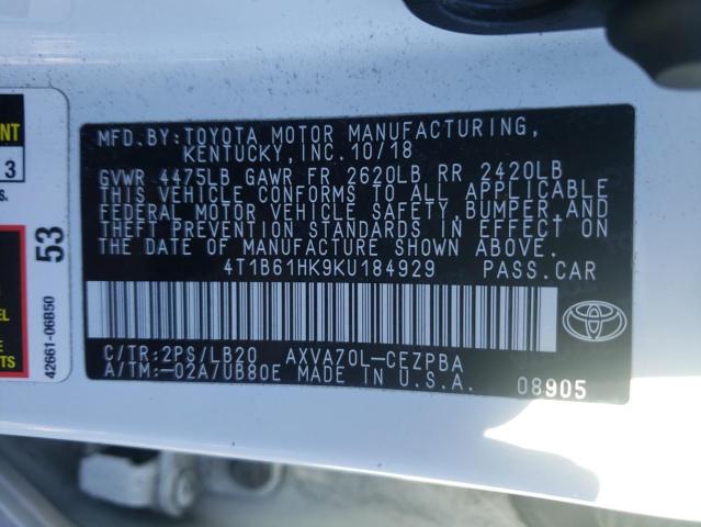 2019 TOYOTA CAMRY XSE 4T1B61HK9KU184929