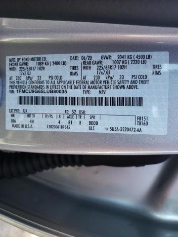 2020 FORD ESCAPE SE - 1FMCU9G65LUB80035