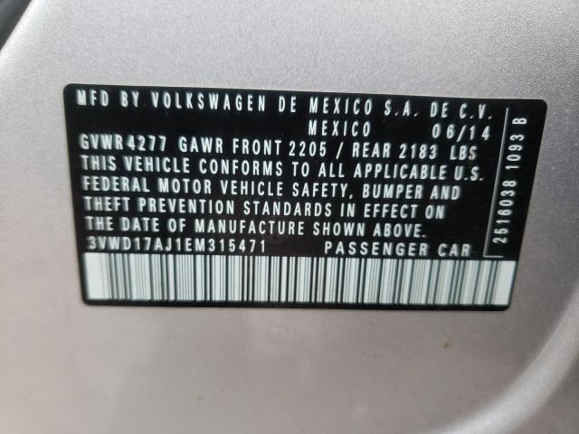 3VWD17AJ1EM315471 Volkswagen Jetta Se 2014. Фото: 9