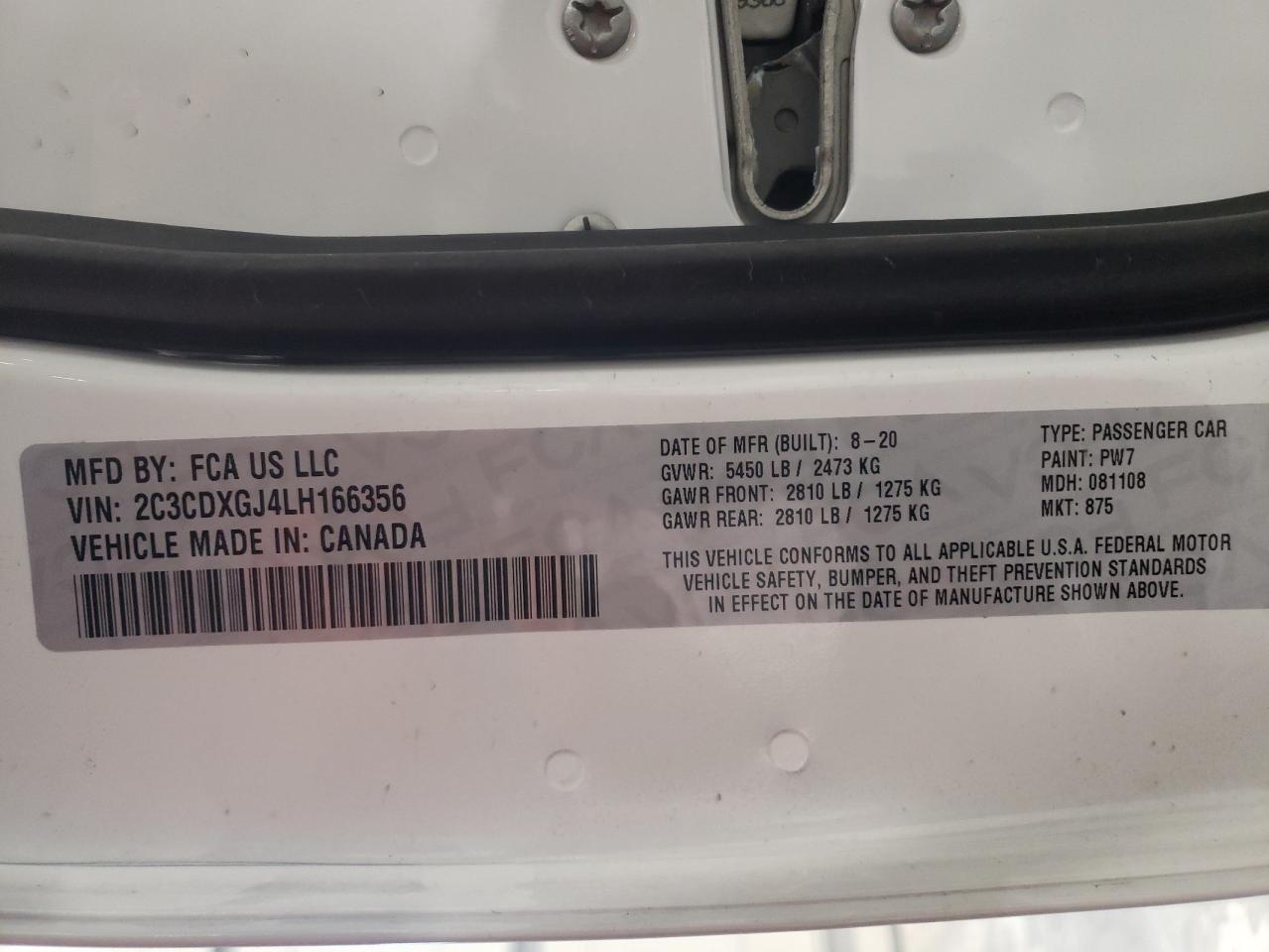 2020 Dodge Charger Scat Pack VIN: 2C3CDXGJ4LH166356 Lot: 34892442