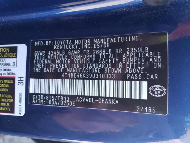 4T1BE46K39U310333 Toyota Camry Base 2009. Фото: 9