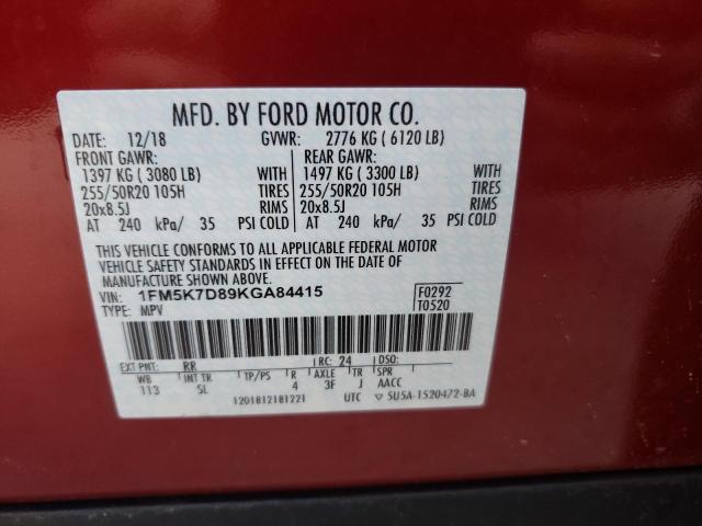 2019 FORD EXPLORER X 1FM5K7D89KGA84415