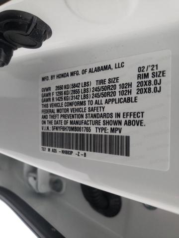 2021 HONDA PILOT BLAC 5FNYF6H70MB061765