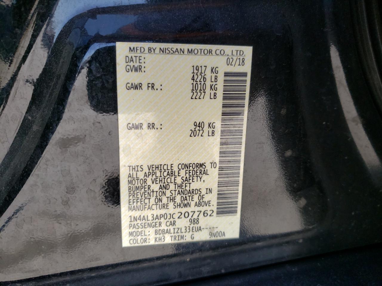 1N4AL3AP0JC207762 NISSAN ALTIMA 2018