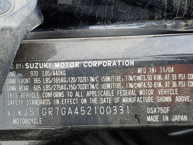 2005 SUZUKI GSX750 F JS1GR7GA452100331