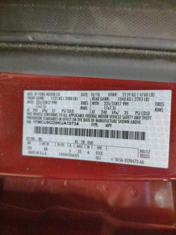 1FMCU9GD9KUA19734 Ford Escape Se 2019. Фото: 9
