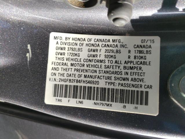 2HGFB2F84FH546920 Honda Civic Ex 2015. Фото: 9