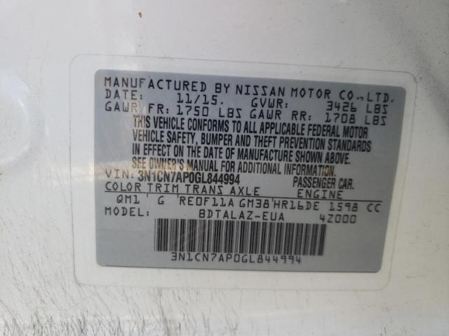 2016 NISSAN VERSA S - 3N1CN7AP0GL844994