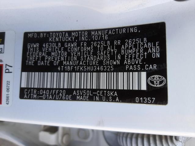 2017 TOYOTA CAMRY LE 4T1BF1FK5HU346325