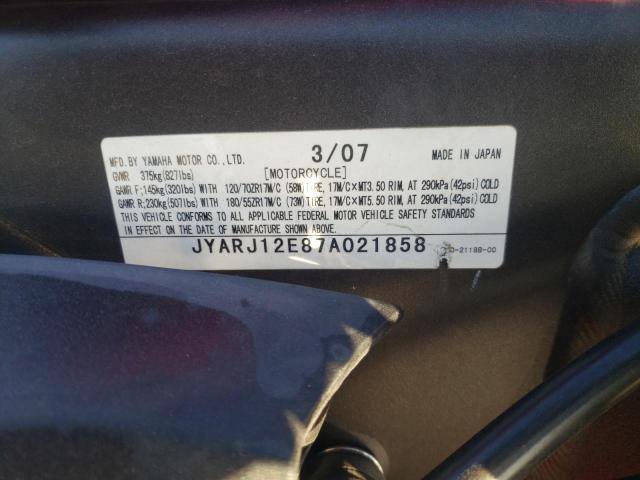 2007 YAMAHA YZFR6 L JYARJ12E87A021858