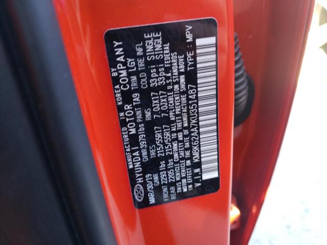 2019 HYUNDAI KONA SEL KM8K62AA7KU351487