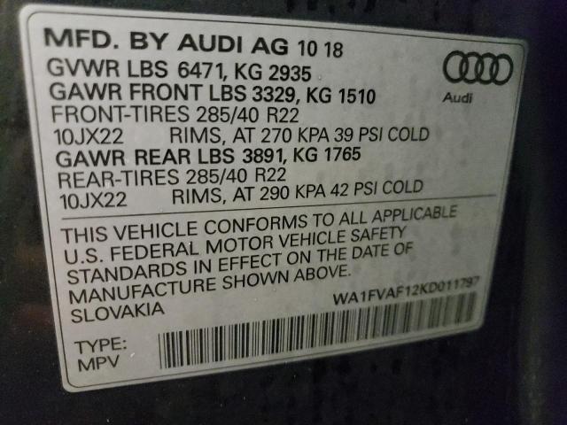2019 AUDI Q8 PRESTIG WA1FVAF12KD011797