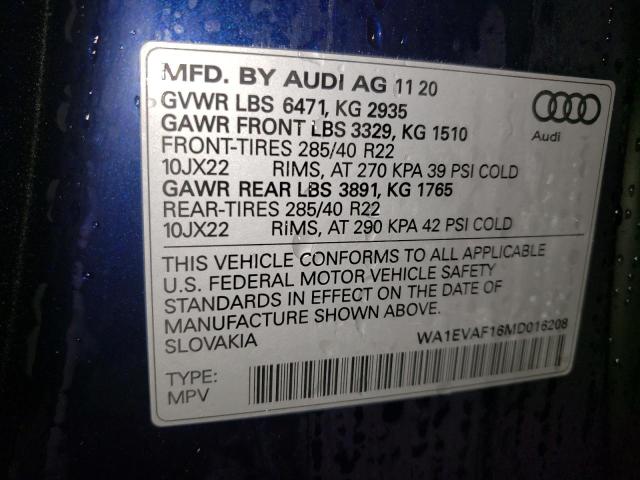 2021 AUDI Q8 PREMIUM WA1EVAF16MD016208