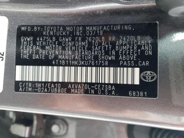 2019 TOYOTA CAMRY L 4T1B11HK3KU761758