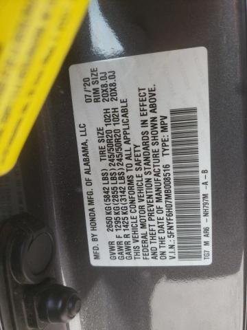 2021 HONDA PILOT ELIT 5FNYF6H07MB008516