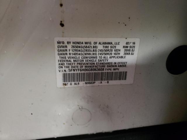2016 HONDA PILOT ELIT 5FNYF6H06GB063608
