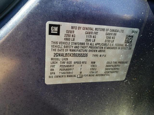 2GNALBEK2E6355226 Chevrolet Equinox Lt 2014. Фото: 9