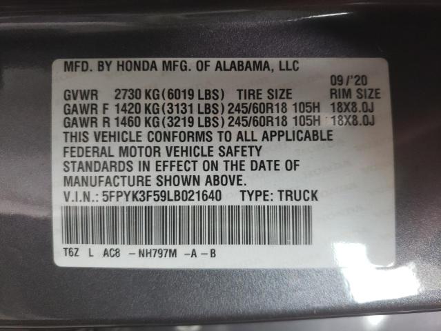 2020 HONDA RIDGELINE - 5FPYK3F59LB021640