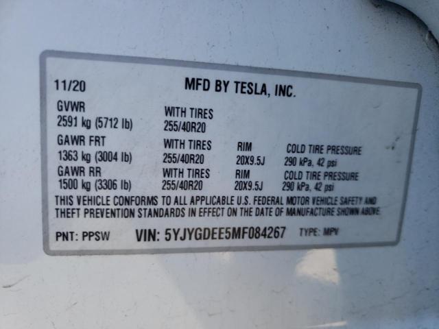 2021 TESLA MODEL Y 5YJYGDEE5MF084267