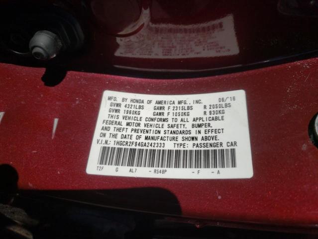 1HGCR2F94GA242333 Honda Accord Exl 2016. Фото: 9