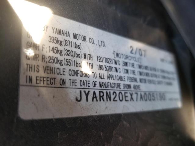 2007 YAMAHA YZFR1 JYARN20EX7A005190