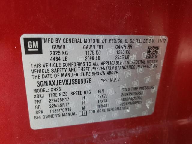 2018 CHEVROLET EQUINOX LT 3GNAXJEVXJS566078