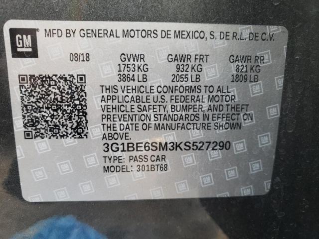 2019 CHEVROLET CRUZE LT - 3G1BE6SM3KS527290