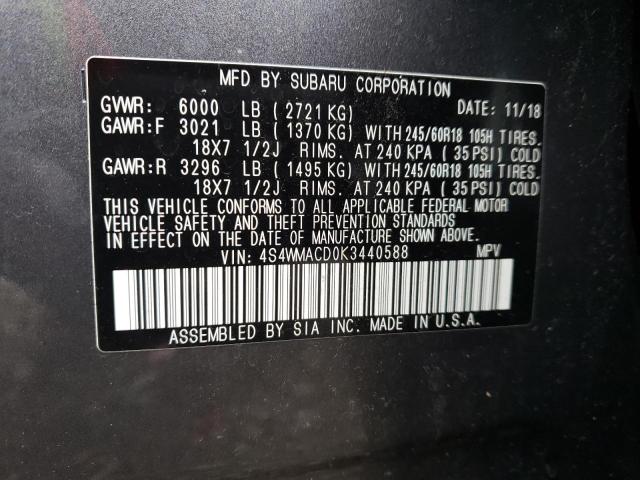 2019 SUBARU ASCENT PRE 4S4WMACD0K3440588